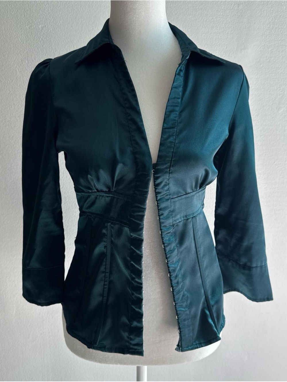 Forever 21 Teal Satin-Like Fitted Blouse